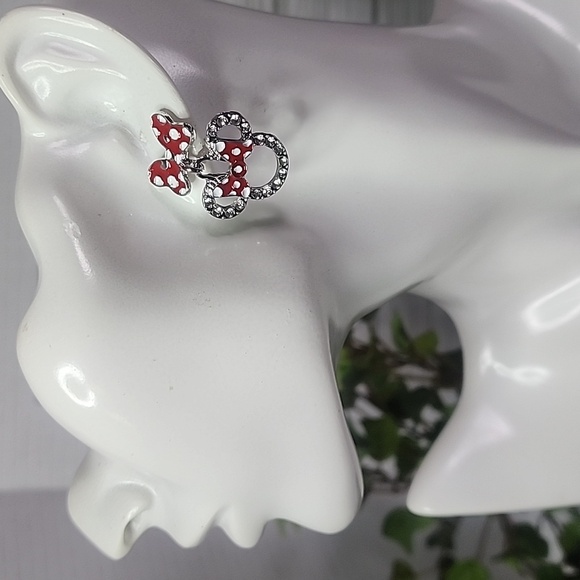 Silver and Red Bow Mouse Earrings - Picture 6 of 7